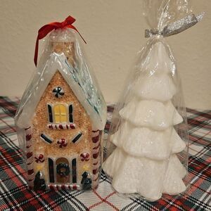 Santa's Workbench Festive Christmas Tree & Gingerbread House Candles